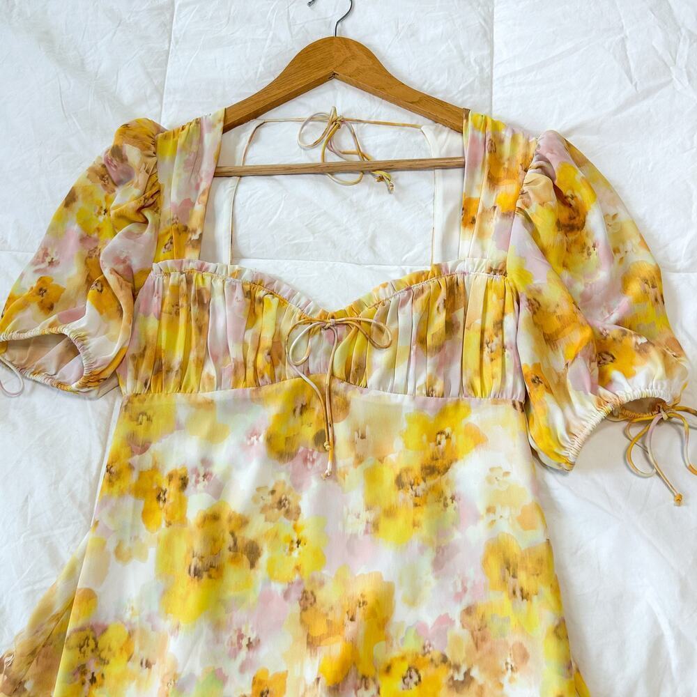 NWOT For Love & Lemons Zinna Babydoll Mini Dress Lemonade Floral Yellow Medium - Picture 9 of 16